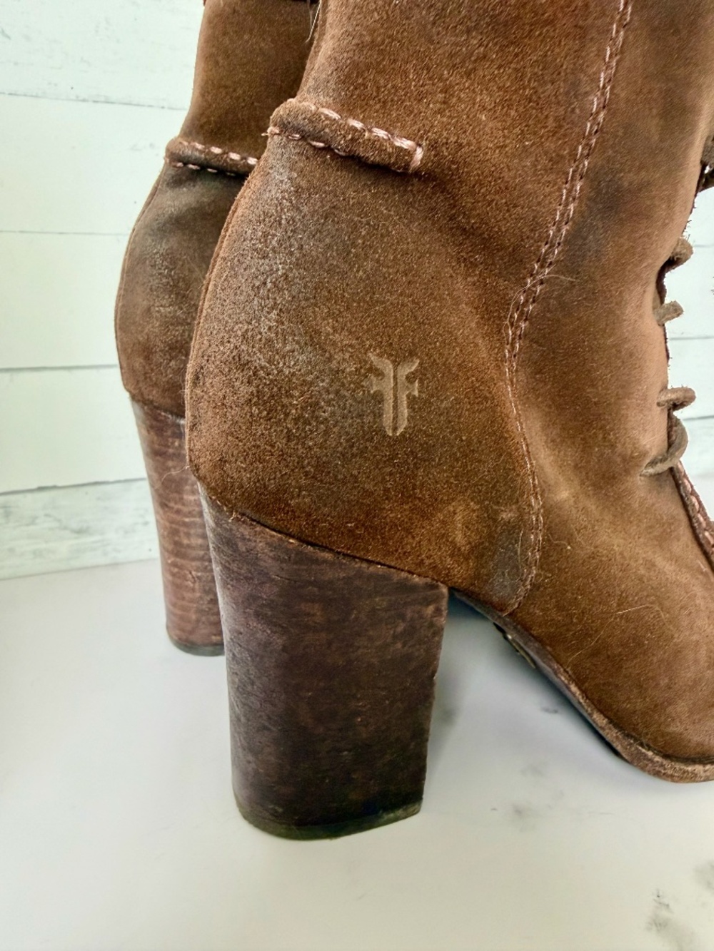 Frye Women’s Parker Toe Brown Suede Ankle Boot Heel Lace-up Size US 7.5 - Picture 12 of 14